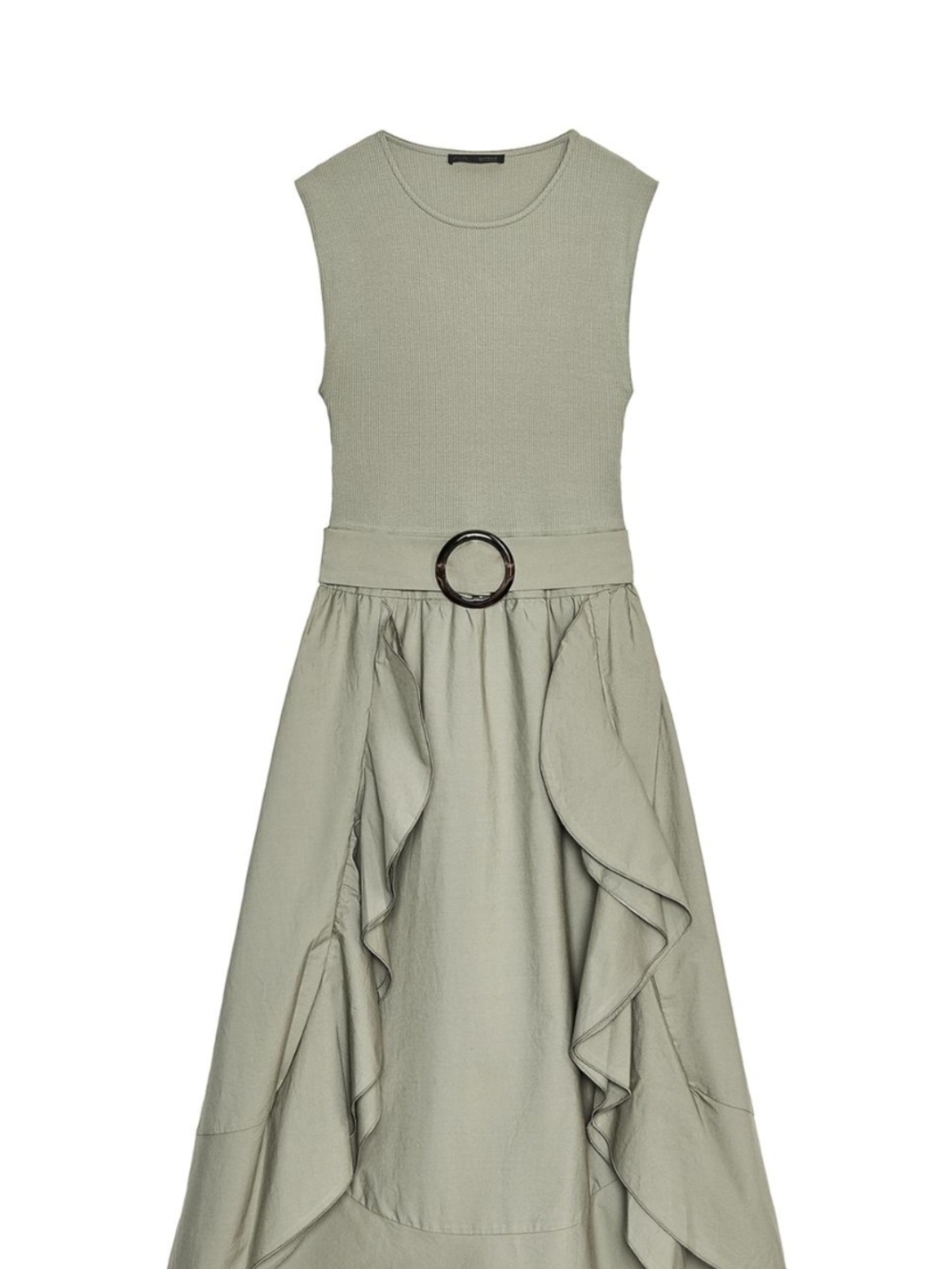 Zara Sage Green Sleeveless Midi Dress with Statement Buckle - Picture 6 of 8